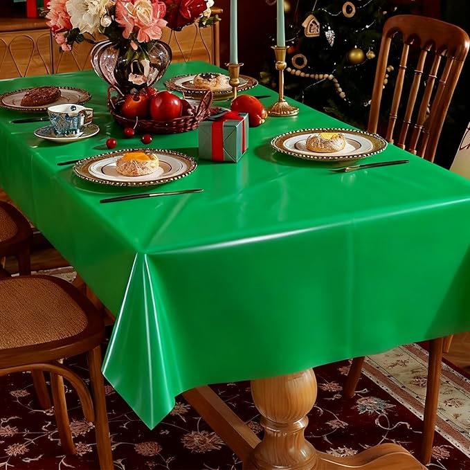 6 Packs Green Plastic Tablecloth for Rectangle Tables 54 x 108 Inch Disposable Waterproof Table Cloth for Outdoor Picnic Table Cover for Birthday Theme Parties Christmas Festival Decoration