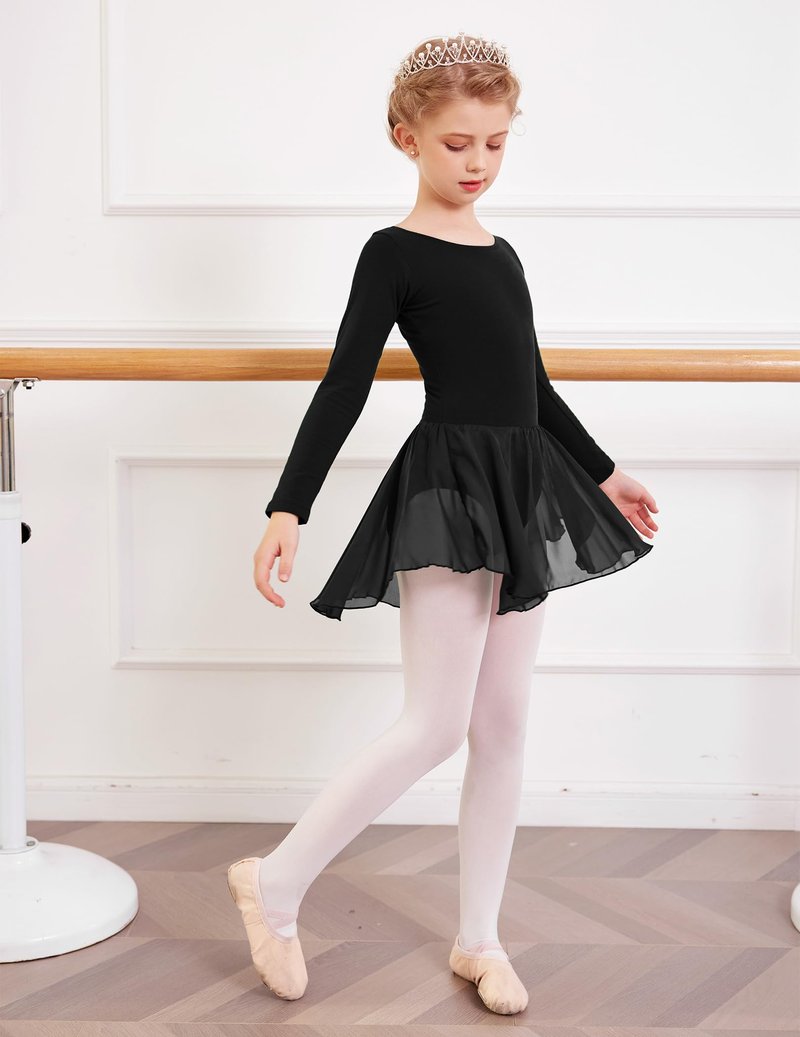 Arshiner Kids Girls Classic Long Sleeve Leotard Dance Ballet Dress, Black, 140(Age for 6-7Y)