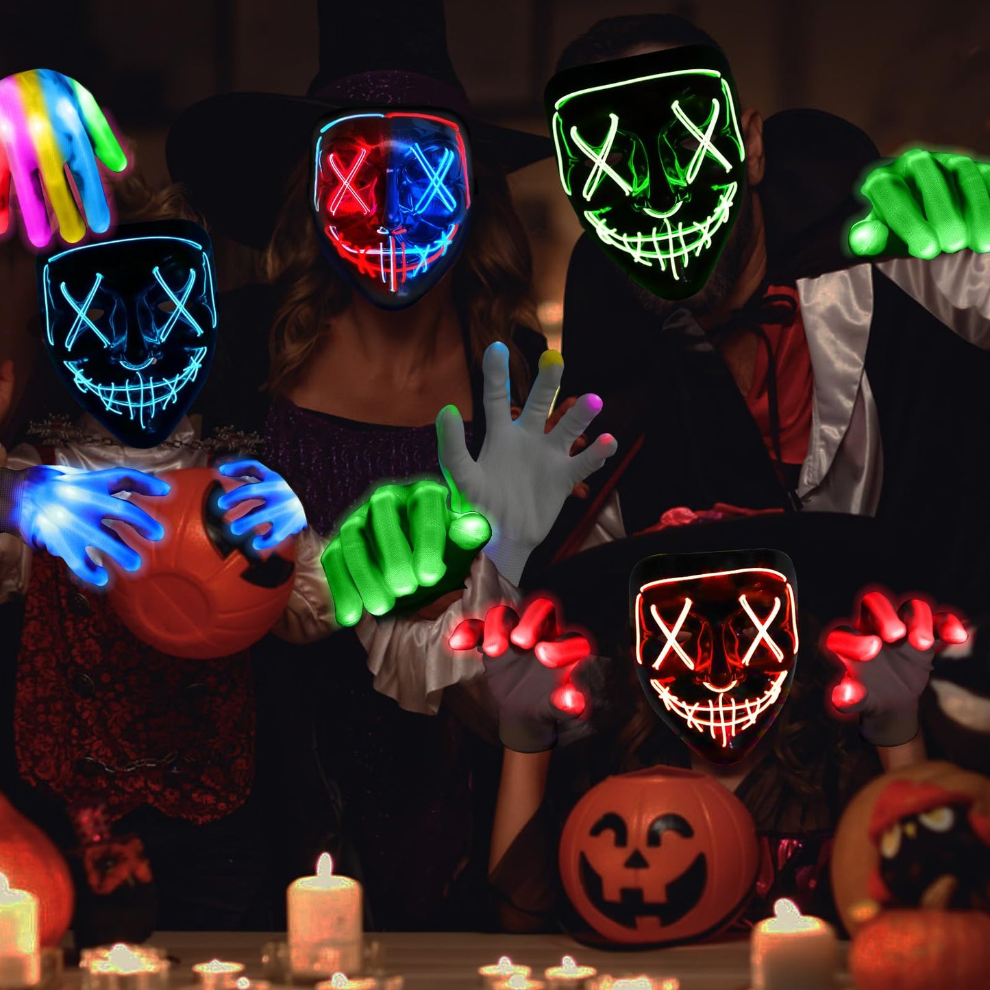 Onsucum Halloween LED Light Up Mask, Scary Glowing Mask for Cosplay Costumes, Festival, Carnival Party Supplies Gifts (Blue & Red)
