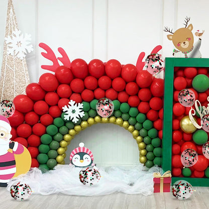 Red and Green Balloons 50 Pcs 12 Inch Christmas Latex Balloons Set Green Red Confetti Balloons with 2 rolls of ribbon for Christmas Holiday Party Decoration