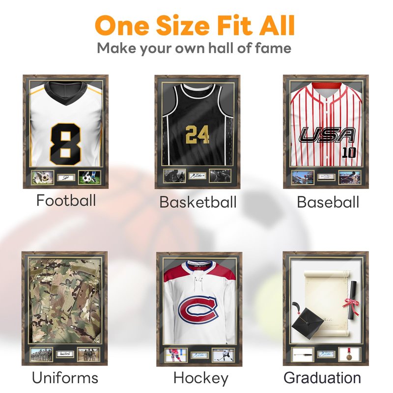 ASmileIndeep Jersey Frame Display Case, Large Shadow Box with 98% UV Protection Acrylic, Two Photo Frame One Signature Jersey Frame for Baseball Basketball Hockey Uniform, Vintage