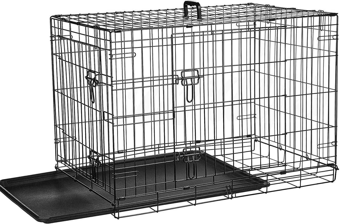 Cardys Dog Crate Puppy Pet Cage with 2 Doors Easy Clean Removable Plastic Tray Folding Metal Training Crate (Small 24''), black