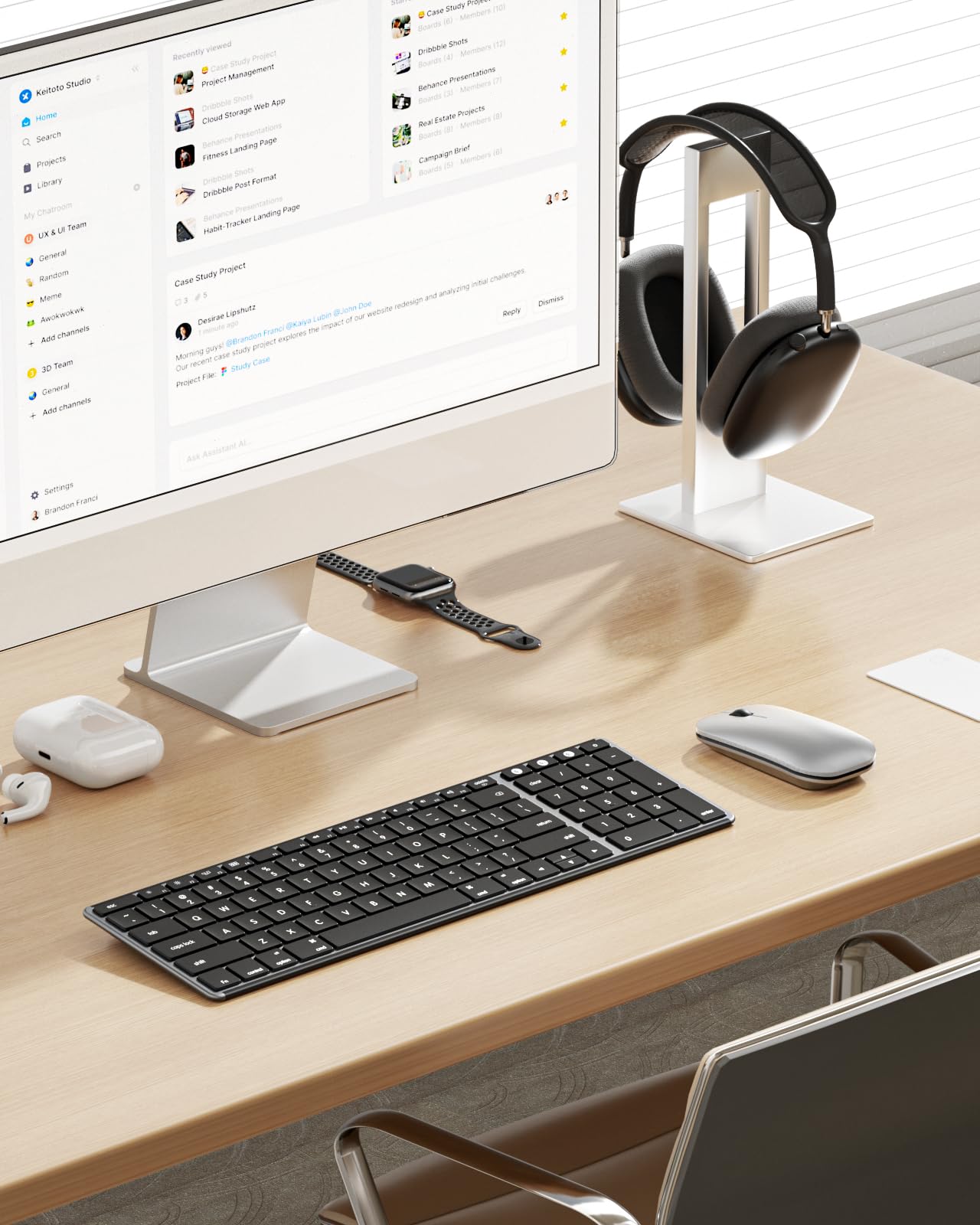 seenda Bluetooth Keyboard and Mouse for Mac, SKM64-2 Multi-Device Rechargeable Slim Wireless Keyboard Mouse Stainless Steel Full Size, Compatible with MacBook Pro/Air, iPad, Mac - Space Gray