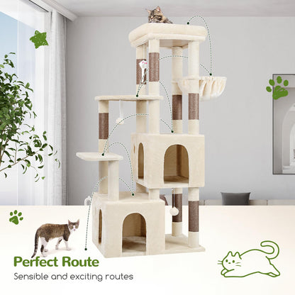 Globlazer Cat Tower for Indoor Cats, Heavy Duty Cat Trees for Large Cats Adult Big Cats Maine Coon Cat Tree Tower with Scratching Post, Extra Large Top Perch, Cat Condos, F61, Beige, 61inch