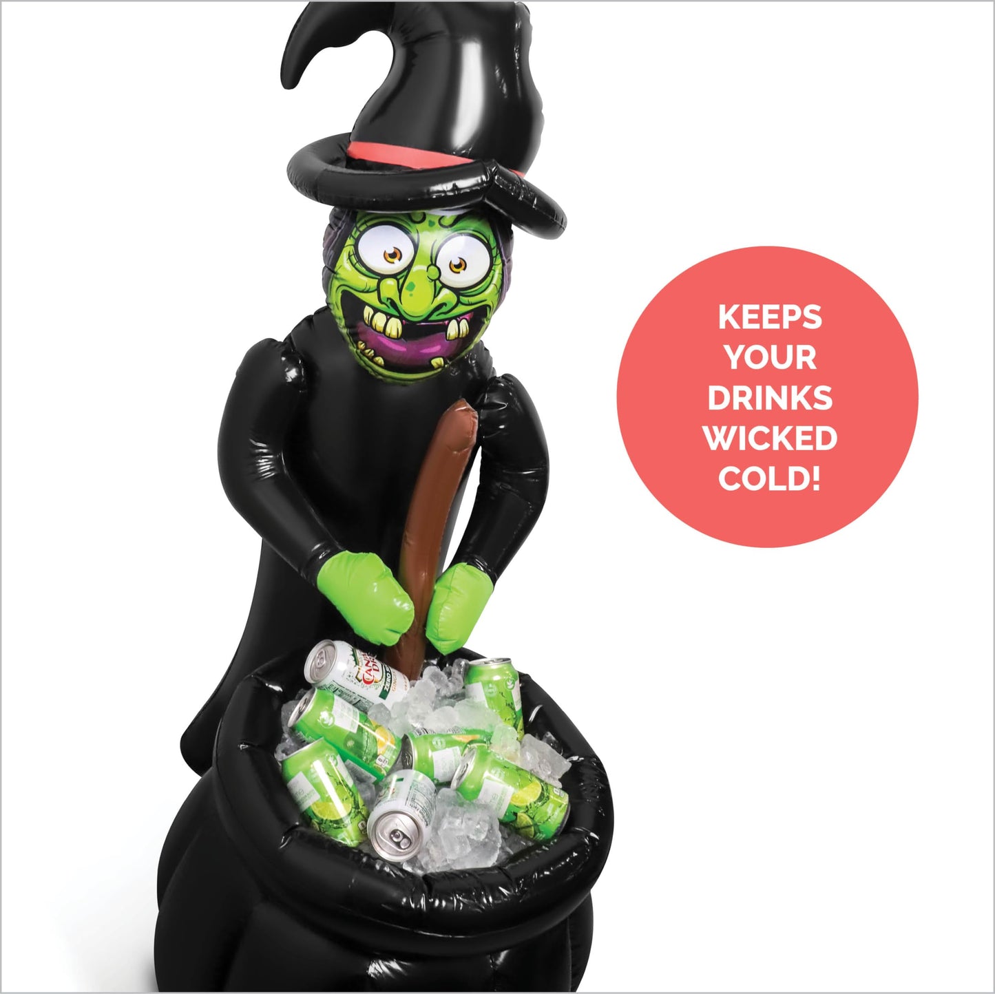 48" Inch Summerween Inflatable Witches Cauldron Outdoor Halloween Candy Holder Bowl - Up to 72 Drink Beverage Cooler and Ice Chest Halloween Party - Inflables De Enfriador Candy Caldron