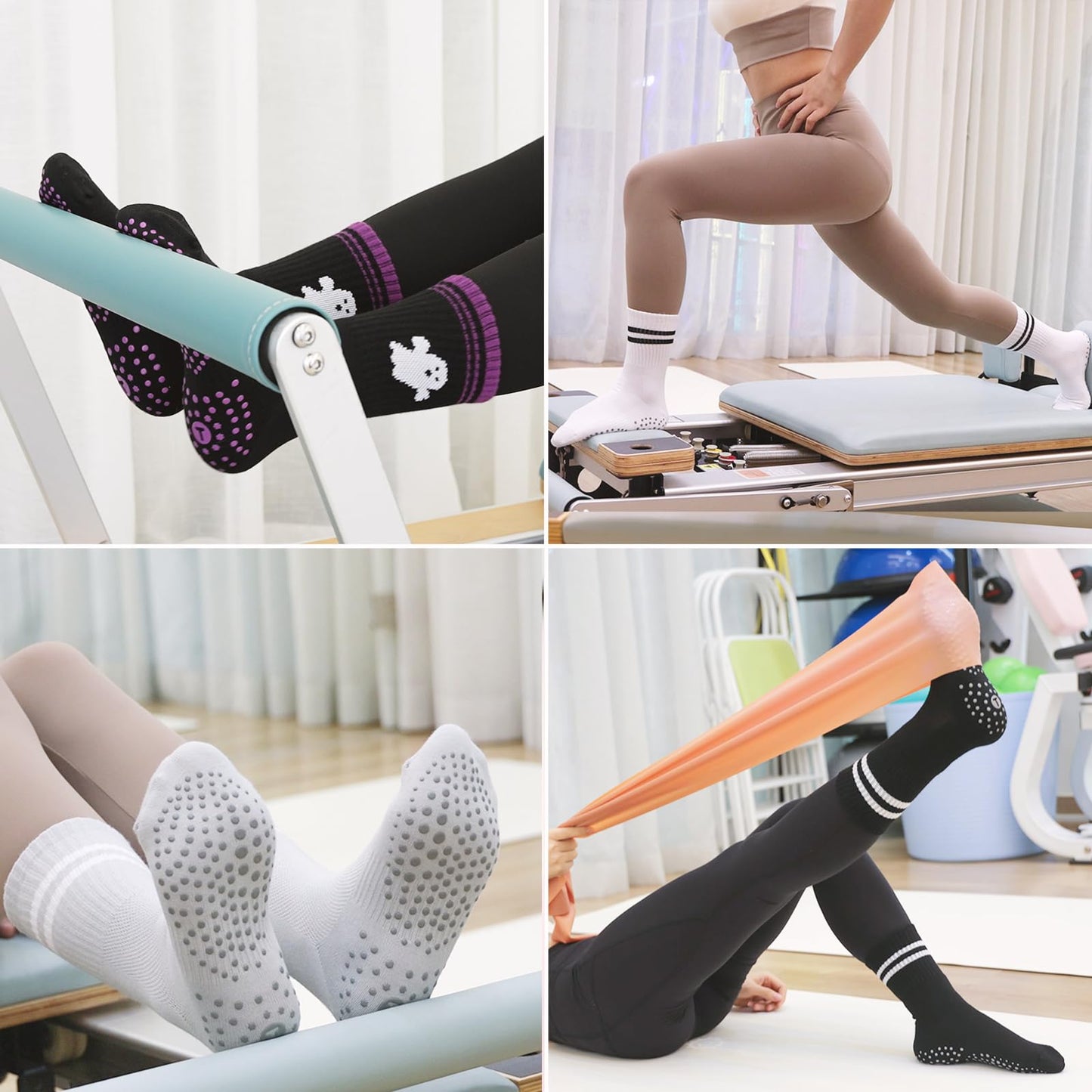Toes Home Pilates Socks for Women, Halloween Gifts Yoga Crew Non Slip Grippy Socks for Barre Hospital Sticky Slippers 4 Pairs