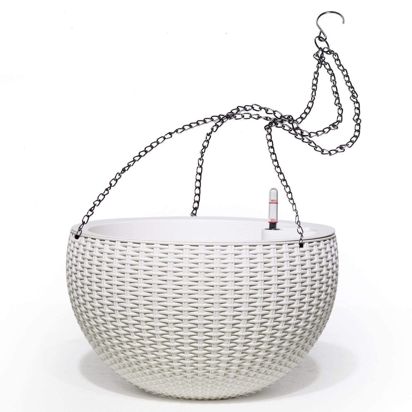Dexceder 13.5 Inch Large Self Watering Hanging Planters Indoor Outdoor, Thickened Hanging Basket Flower Plant Pot with Water Level Indicator (White)