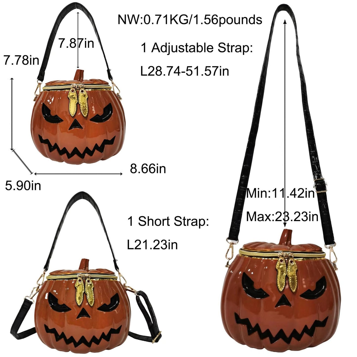 Lyuxhetaokdiq Women Unique Novelty Crossbody Shoulder Bag Handbag Men Weird Horror PVC Halloween Pumpkin Purse, Orange