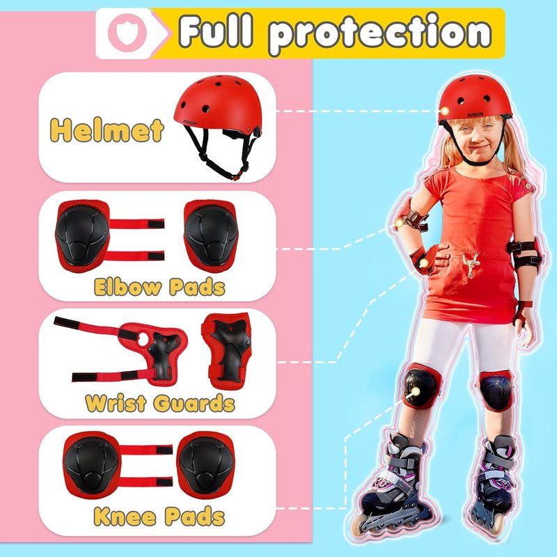 Kids Bike Helmet - Adjustable Toddler Helmet with Knee, Elbow & Wrist Pads | Ages 2-14, Ideal for Skateboarding & Biking
