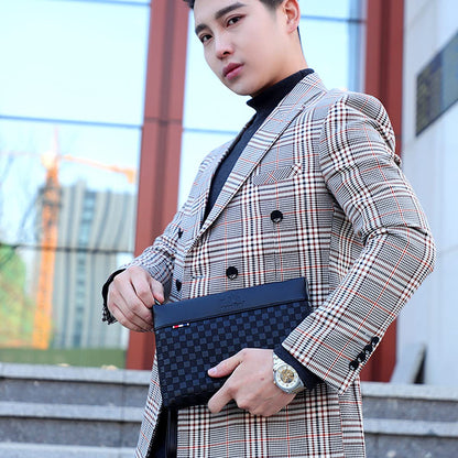 A-QMZL Men's Leather Clutch Bag Large Capacity Business Clutch Bags Wallet Card Slots Pockets with Zipper Wallets for Men with Wrist Strap Wrist Bag Work Travel Casual, Black, 26*17*3.5cm, Retro
