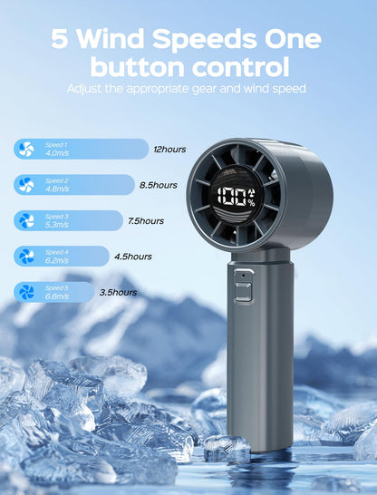 ERABAY Portable Handheld Fan, High Speed Cooling, 5 Speeds Adjustable, 4000mAh USB Rechargeable Mini Personal Hand Fan With Digital Display,Gifts for Women Men Travel/Camping/Outdoor-Dark Blue