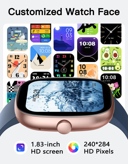 Fitness Tracker 2025 Ver. (Answer/Make Calls), 1.85" Smart Watch Fitness Watches for Women Men with 24/7 Heart Rate Blood Oxygen Monitor Sleep Tracker 100+ Sport Modes IP68 Waterproof (Blue)