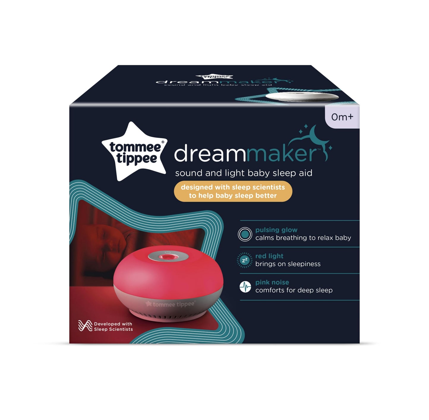 Tommee Tippee Dreammaker Baby Sleep Aid, Developed with Scientists, LED Red Nightlight, Adjustable Brightness and Pulsing Glow, Automatic CrySensor Soothes with Pink Noise