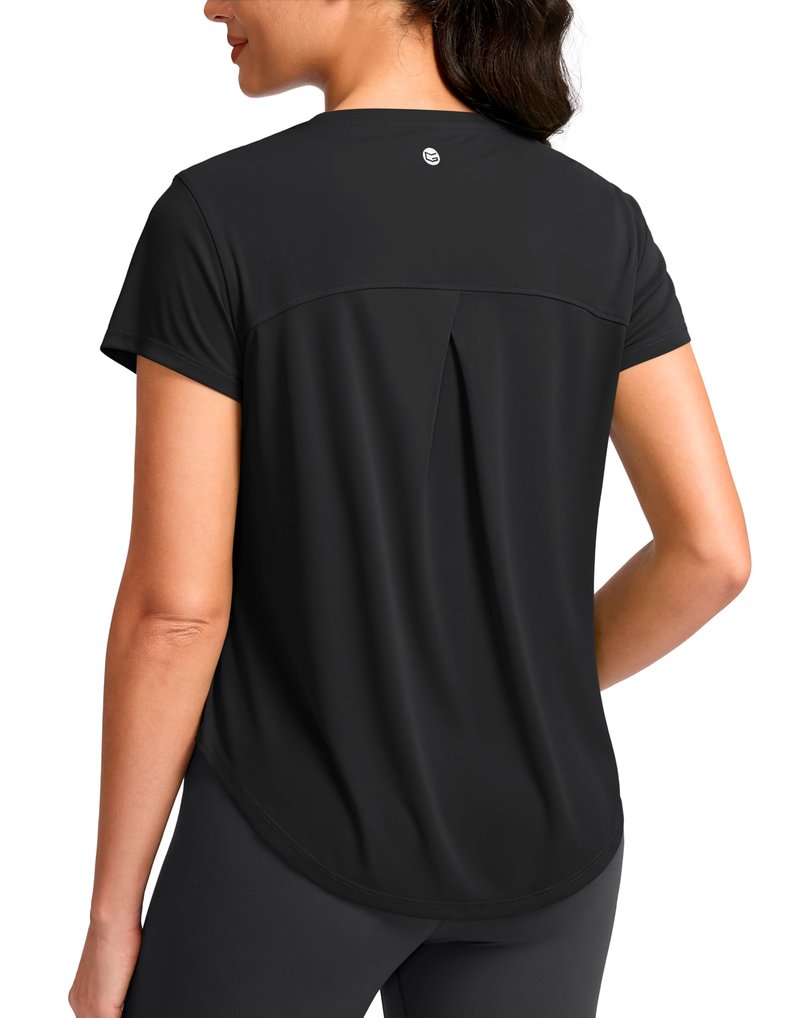 G Gradual Women's Workout Tops Short Sleeve Lightweight Athletic Yoga Running Shirts Loose Fit Quick Dry Gym T-Shirts(Black,L)