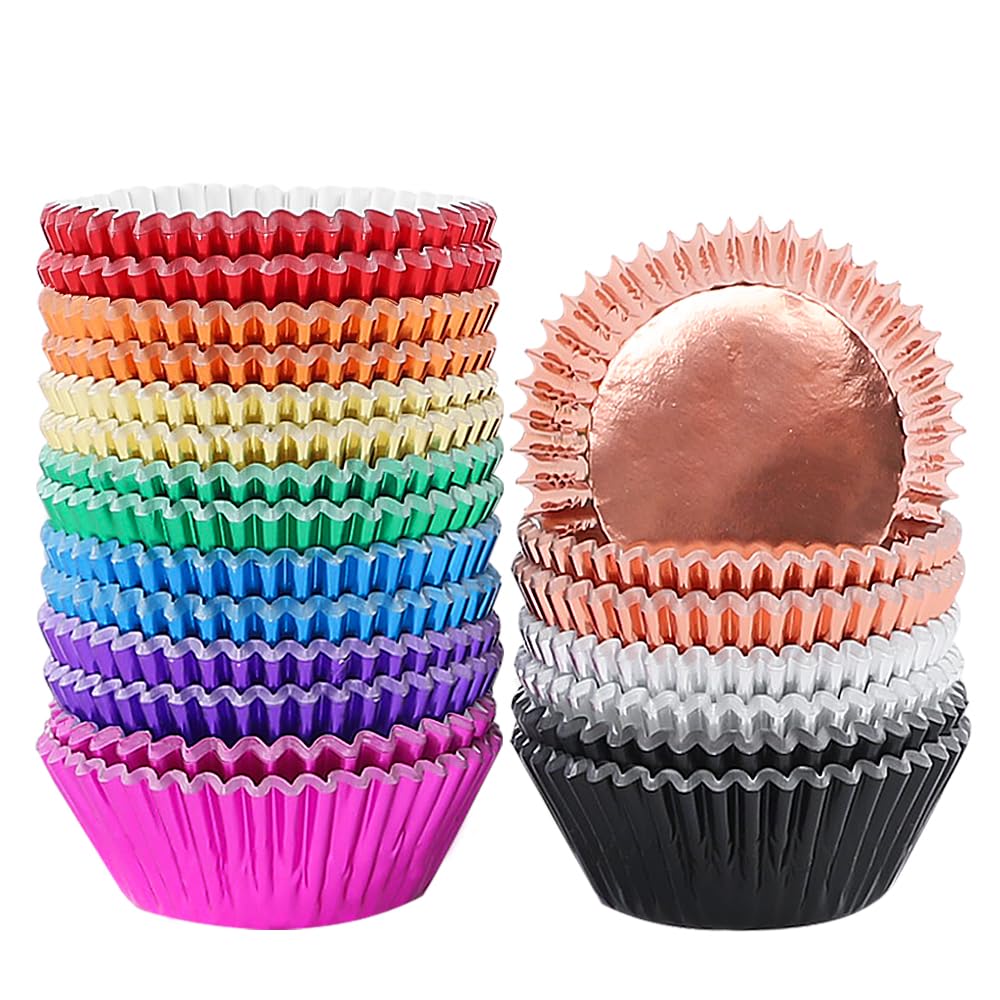 BAKHUK 500pcs Cupcake Liners for Baking, Foil Cupcake Liner, Standard Size 2 Inches 10 Colors Cupcakes Liners