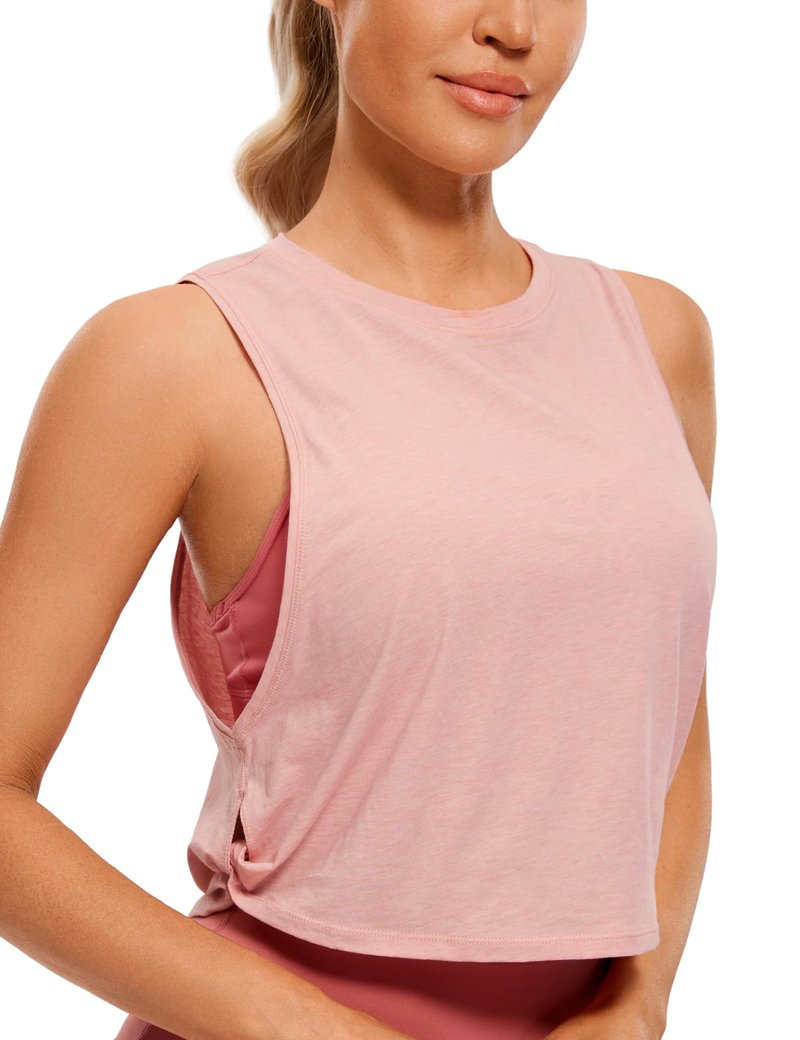 CRZ YOGA Pima Cotton Large Armhole Tank Tops for Women - Workout Sport Athletic Yoga Running Gym Loose Crop Sleeveless Shirts Cinnamon Ash Large