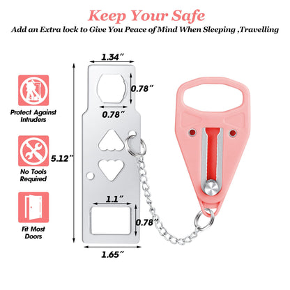 AceMining Portable Door Lock Home Security Door Locker Travel Lockdown Locks for Additional Safety and Privacy Perfect for Traveling Hotel Home Apartment College-Pink(1 Pack)
