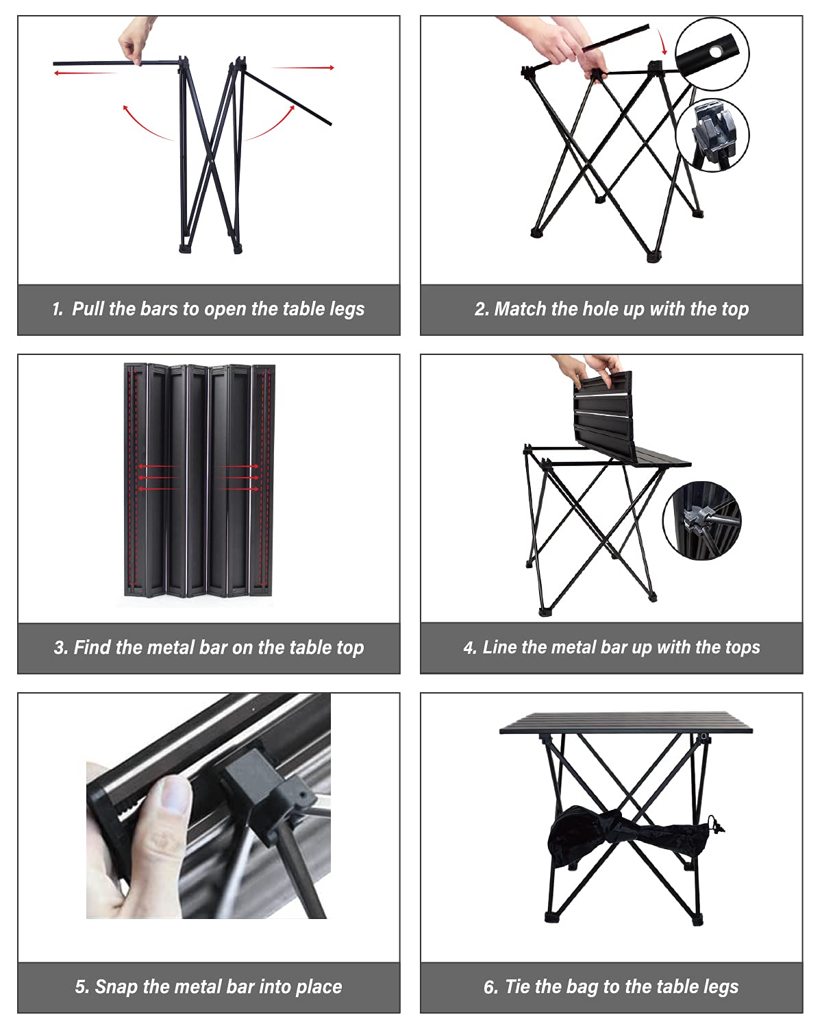 MSSOHKAN Camping Table Folding Portable Camp Side Table Aluminum Lightweight Carry Bag Beach Outdoor Hiking Picnics BBQ Cooking Dining Kitchen Black Large
