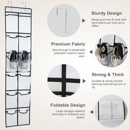 GOMAJI 12 Large Pockets Over The Door Hanging Shoe Organizer, White