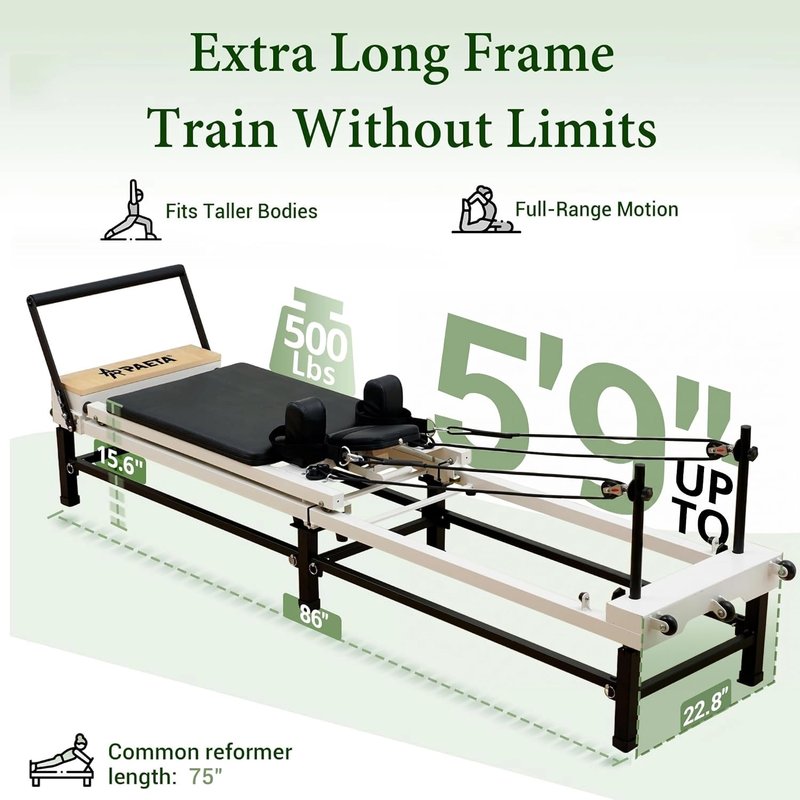 PAETA Pilates Reformer, 86" Foldable Reformer Pilates Machine with Adjustable Reformer Heights, Pilates Equipment with Piano Wire Spings and Jump Boards(Black)