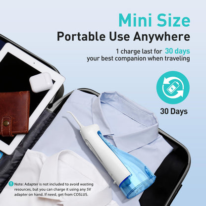 COSLUS Water Dental Flosser Teeth Pick: Portable Cordless Oral Irrigator 300ML Rechargeable Travel Irrigation Cleaner IPX7 Waterproof Electric Flossing Machine for Teeth Cleaning C20(F5020E)