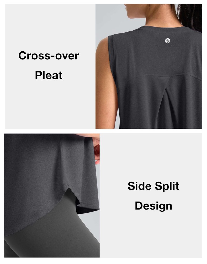 SANTINY Women's Sleeveless Workout Tops Breathable Lightweight Active Tennis Yoga Shirts Athletic Running Tank Tops for Women (Dark Grey_L)