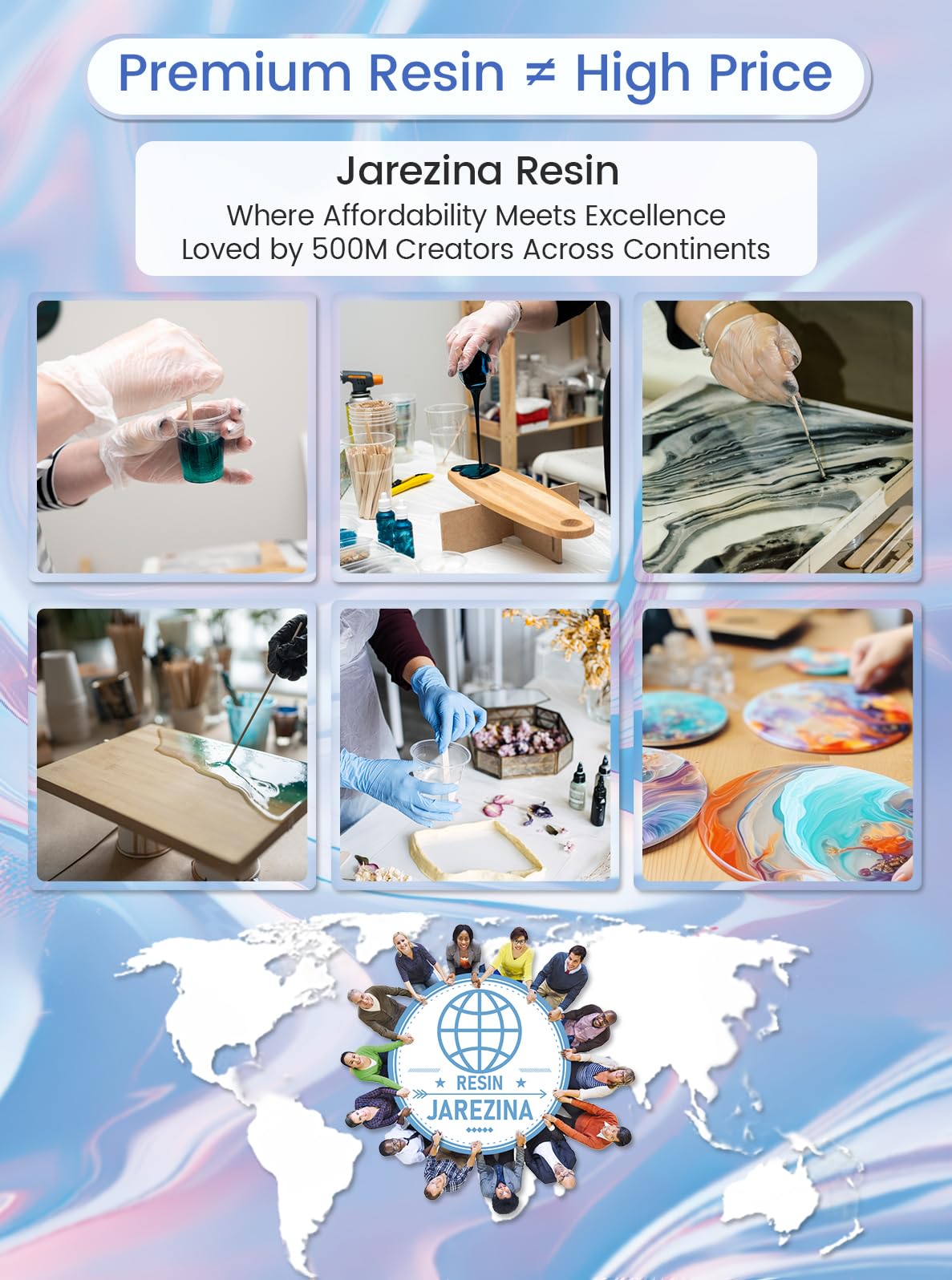 Jarezina 64OZ Epoxy Resin Kit,Crystal Clear Epoxy Resin-Strong and No Bubble,Not Yellowing,Self Leveling Easy Mix 1:1,Suitable for Art Casting,DIY,Jewelry Projects, Wood & Molds