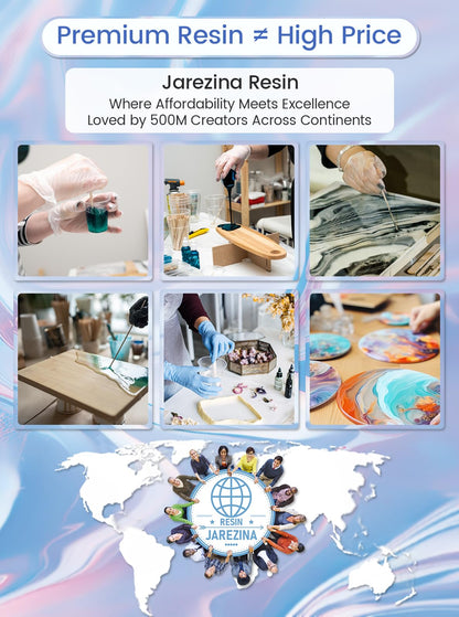 Jarezina 64OZ Epoxy Resin Kit,Crystal Clear Epoxy Resin-Strong and No Bubble,Not Yellowing,Self Leveling Easy Mix 1:1,Suitable for Art Casting,DIY,Jewelry Projects, Wood & Molds
