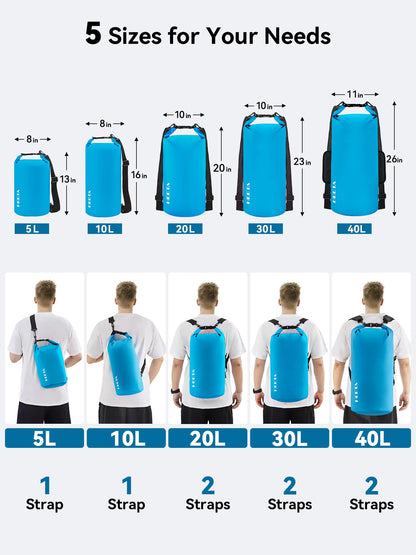 HEETA Waterproof Dry Bag for Women Men (Upgraded Version), Roll Top Lightweight Dry Storage Bag Backpack with Emergency Whistle for Travel, Swimming, Boating, Kayaking, Camping, Beach (Blue, 10L)