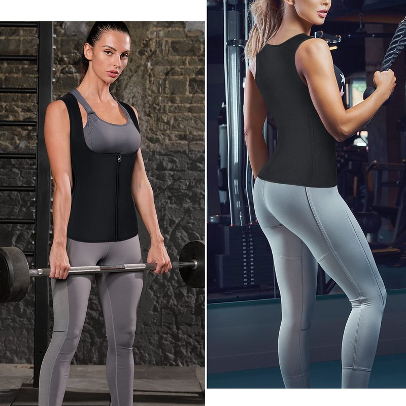 LANCS Women Waist Trainer Vest Sauna Suit Zipper Cincher Body Shaper Corset Sweat Vest Slimming Workout Tank Tops (Black, XX-Large)