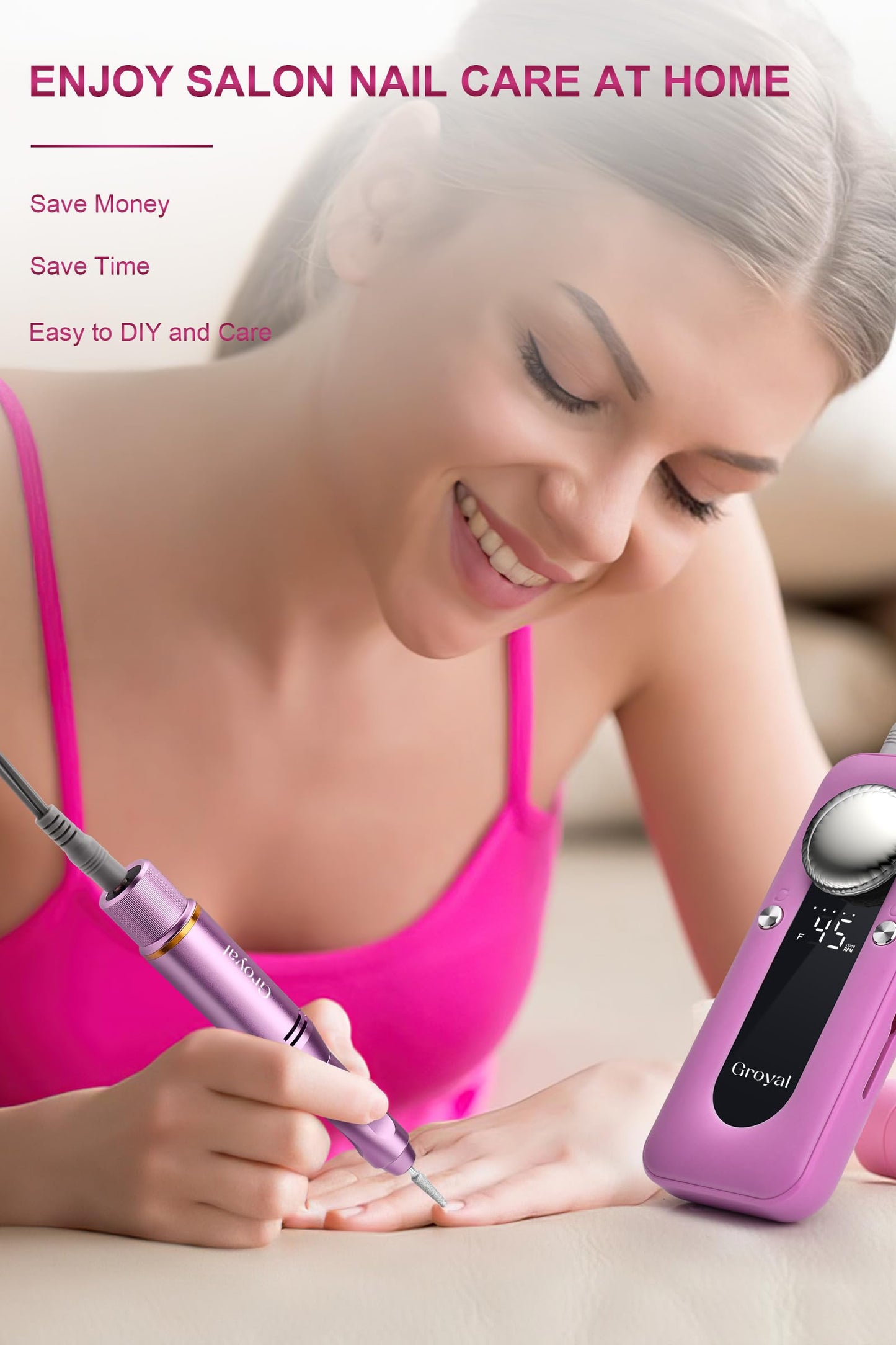 Electric Nail Drill Professional, 45000RPM Cordless Electric Nail File for Acrylic Gel Nails, Professional Nail Drill Manicure Pedicure Polishing Shape Tools for Home Salon