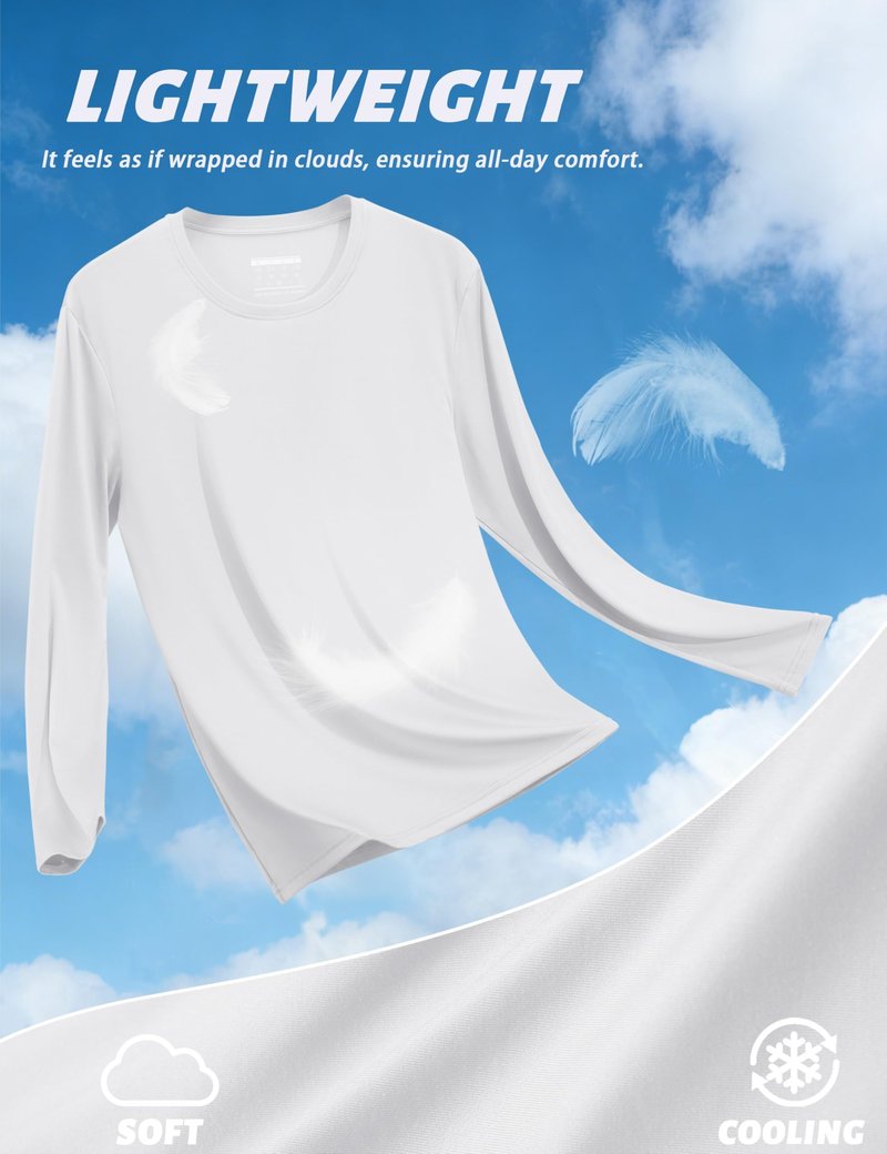 KEFITEVD Men's Sun Protection Shirts UV UPF 80+ Long Sleeve Rash Guard Fishing Hiking Running Quick Dry White L