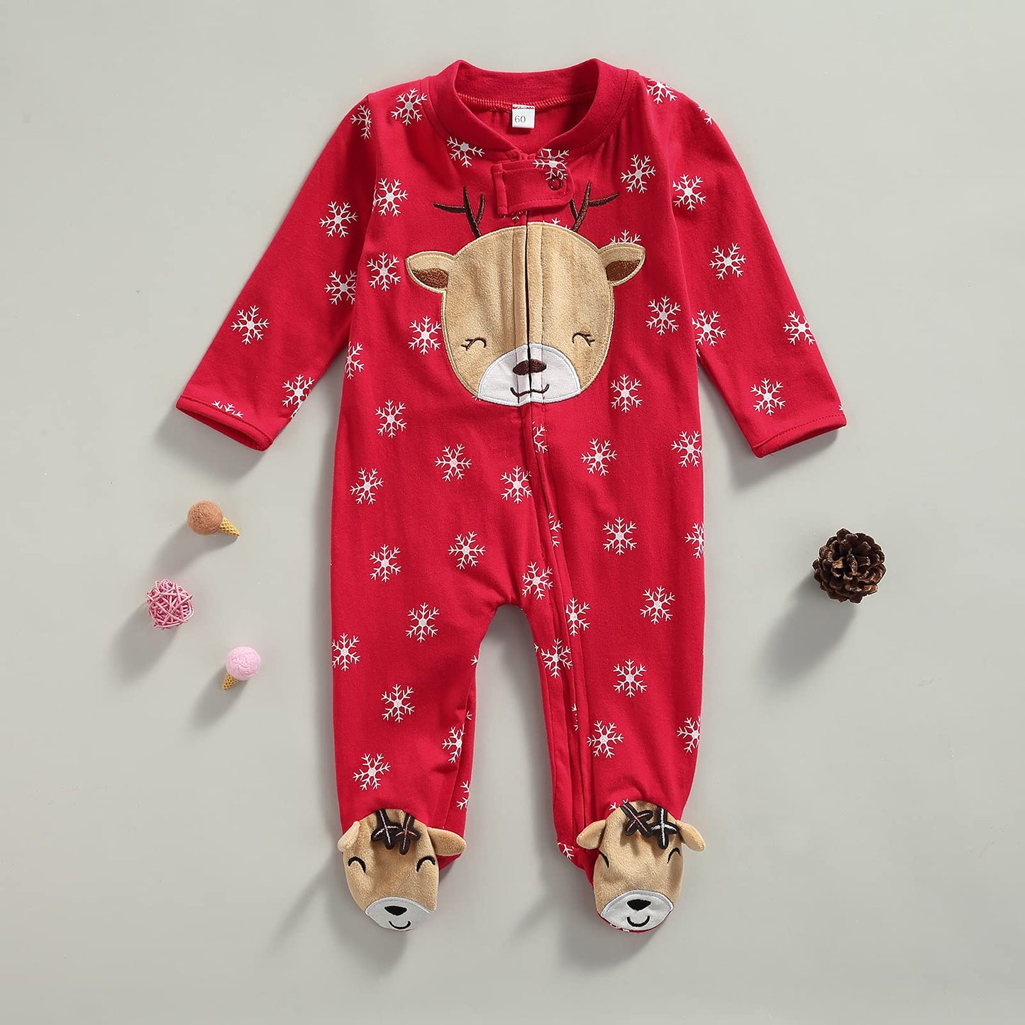 One opening Newborn Baby Boy Girl Zipper Footies Pajamas Pjs Ribbed Solid Long Sleeve Romper Jumpsuits Footed Sleep and Play (A Christmas snow, 3-6 months)