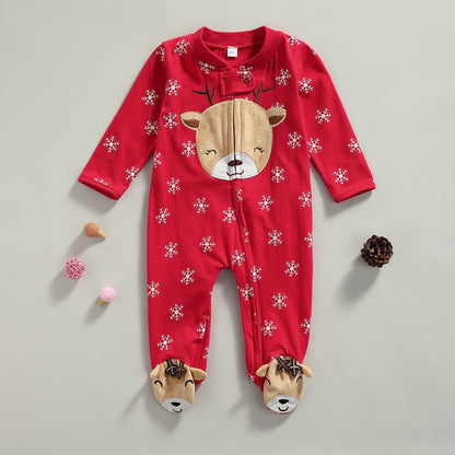 One opening Newborn Baby Boy Girl Zipper Footies Pajamas Pjs Ribbed Solid Long Sleeve Romper Jumpsuits Footed Sleep and Play (A Christmas snow, 3-6 months)