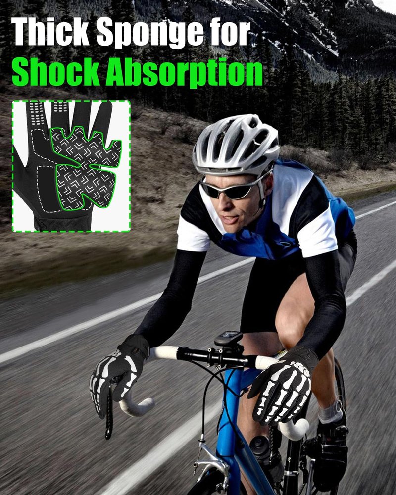 RIGWARL Motorcycle Gloves for Men and Women, Breathable Dirt Bike Gloves with Non-Slip Palm, Skeleton Motorcycle Riding Glove Glow in the Dark(White, L)