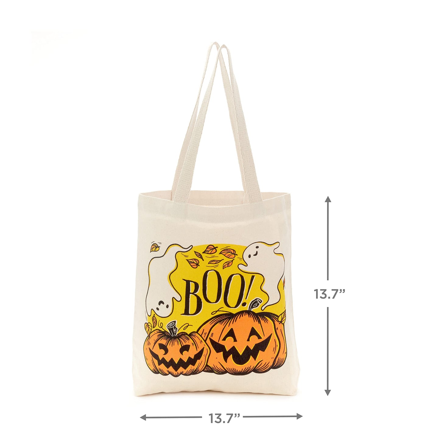 Hallmark 13" Large Halloween Tote Bag (Pumpkins and Ghosts, "Boo!") Reusable Canvas Bag for Trick or Treating, Grocery Shopping and More