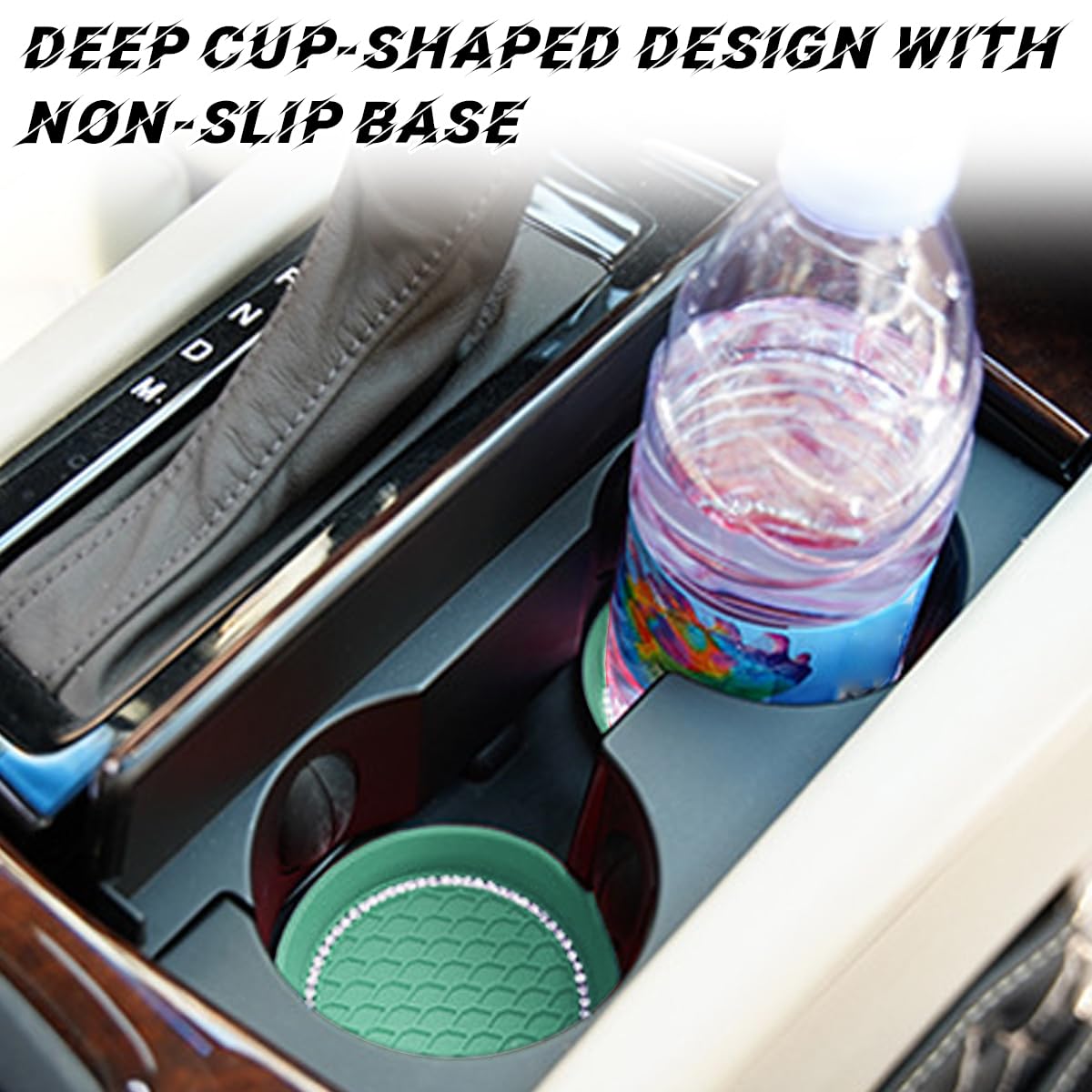 zipelo Bling Car Cup Coaster, 4 Pack Universal Vehicle Anti-Slip Cup Holder Insert Coasters, Crystal Rhinestone Silicone Shockproof Drink Mat, Car Interior Accessories (Mint Green)