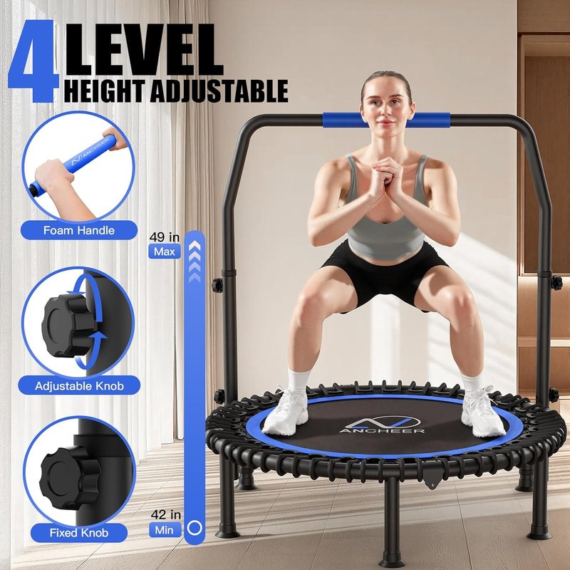 40" Mini Rebounder Trampoline for Adults & Kids - Adjustable Foam Handle, 400LBS Capacity | Indoor/Outdoor Fitness
