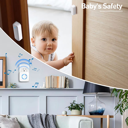 Door Chime, Satisure Wireless Door Open Contact Sensor Alarm Chime with 600 FT Range 58 Chimes 5 Volume Levels LED Indicators, Door Ringer Alert for Business/Store/Home/Office When Entering