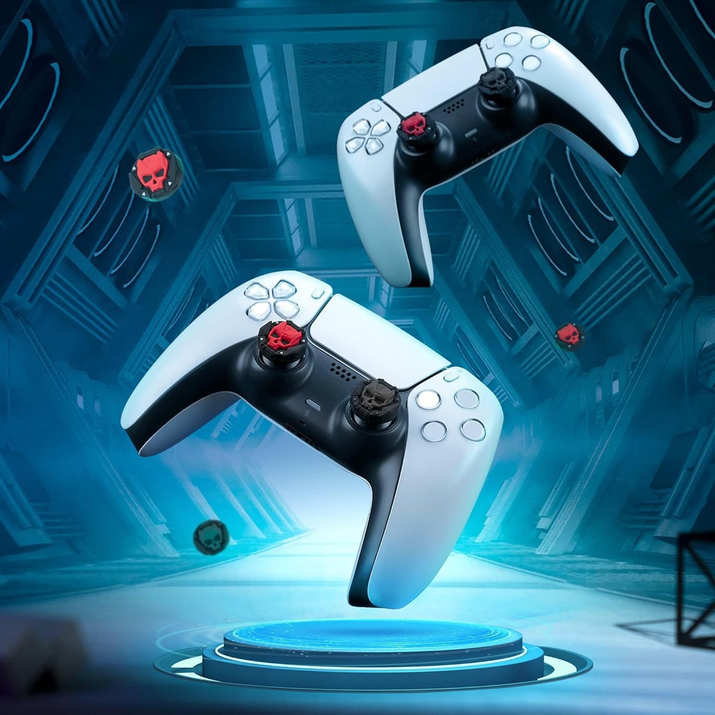 GeekShare Skull Thumb Grip Caps for PS5 Controller, Thumbsticks Cover Set Compatible with Switch Pro Controller and PS4/PS5, 2 Pairs / 4 Pcs (Black & Red)