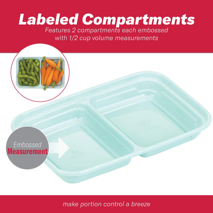 GoodCook Meal Prep Rectangle Snack Containers, 10 Pack, Light Blue, BPA-Free, Reusable 3-Compartment, Portable Snack Box, Microwave & Freezer Safe, with Lids for Portion Control