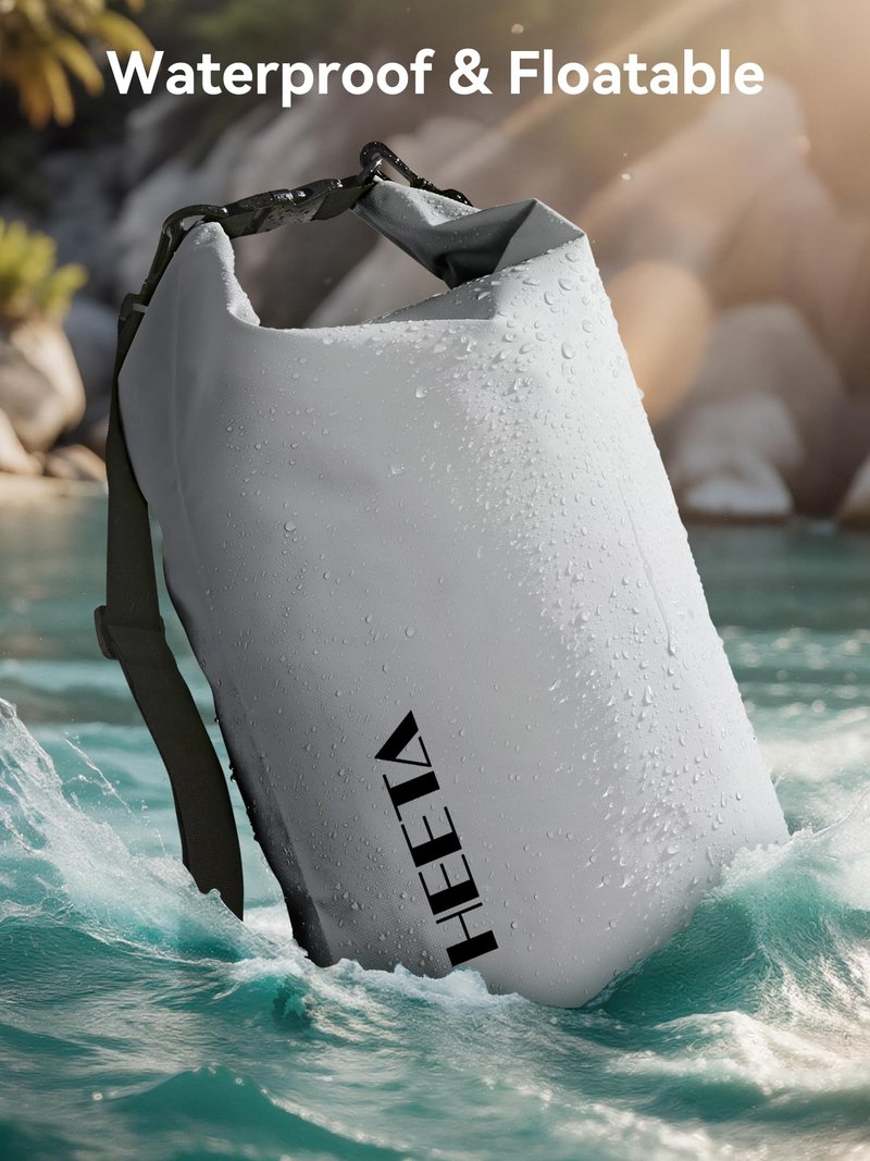 HEETA Waterproof Dry Bag for Women Men, Roll Top Lightweight Dry Storage Bag Backpack with Emergency Whistle for Travel, Kayaking, Boating, Camping, Beach, Cruise Ship Essentials (Light Grey, 10L)