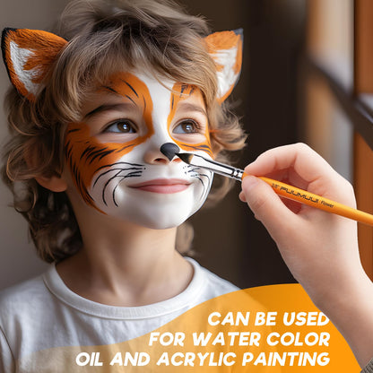 Face Painting Brushes, Fuumuui 13pcs Professional Synthetic Brushes for Face & Body Painting with Halloween, Cosplay, Costume & Theater - Acrylic Watercolor Oil Gouache