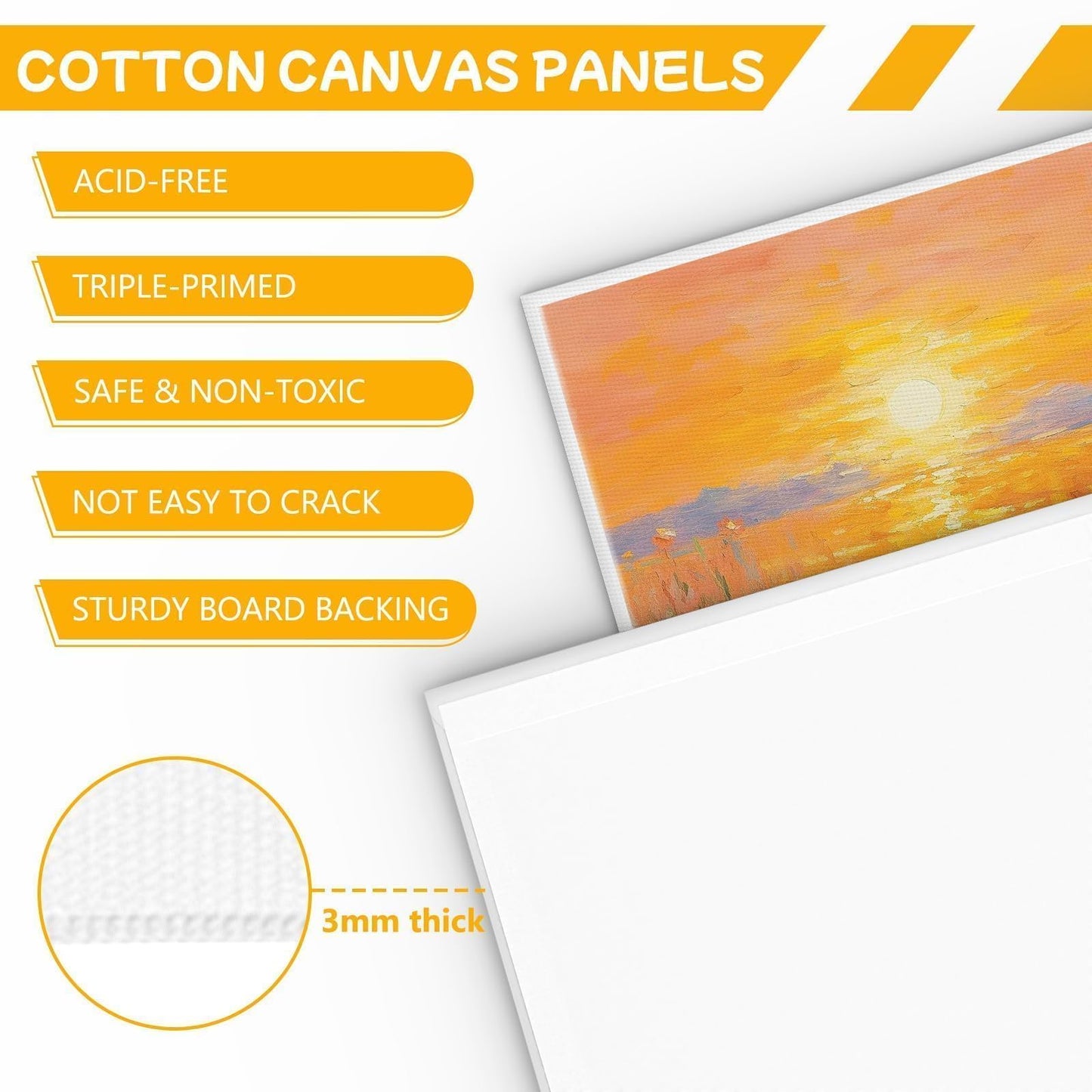 Koncci Canvas for Painting 20x25 cm-12 Packs 3 MM Blank Art Canvases Panels Pre-Stretched Canvas Board, Cotton Artist Canvas for Acrylic, Oil Painting Wet Art Media Art Projects Kids