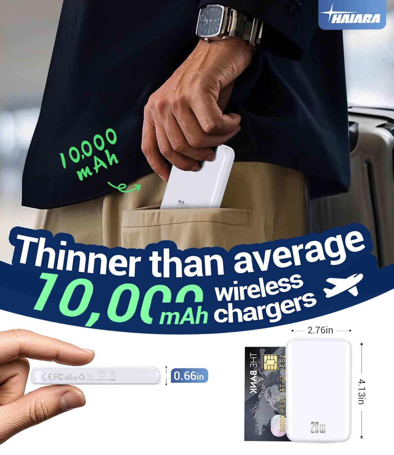 for Magsafe Battery Pack, 10000mAh Magnetic Portable Charger with USB-C 20W Fast Charging, Slim & Lightweight Wireless Power Bank for iPhone Air/17/16/15/14/13 Series, for Travel Cruise Essentials