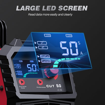 ARCCAPTAIN Plasma Cutter, [Large LED Display] 50Amps Cutter Machine with 110/220V Dual Voltage DC Inverter IGBT 1/2 Inch Clean Cut Post Flow and 2T/4T, for Beginners DIY