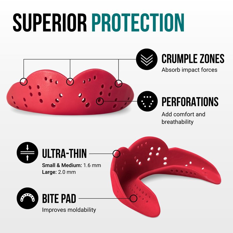 SISU Aero Large Mouthguard, Intense Red - 30% Stronger Protection for Lacrosse, Football, Hockey, Roller Derby, Team Sports - Remoldable Up to 20 Times - Ultra Slim - Works for Braces - Non Toxic