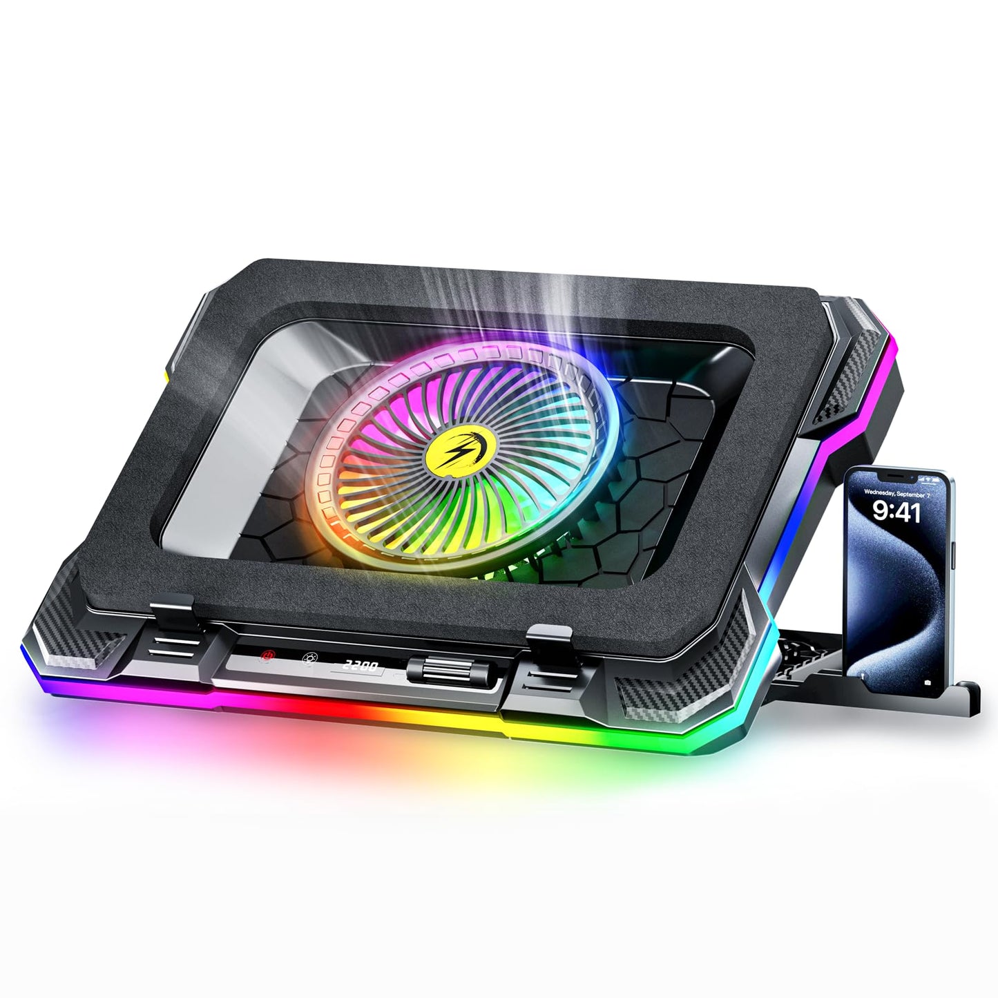 ChillCore RGB Gaming Laptop Cooling Pad with 5.5" Turbo Fan, Rapid Cooling for 15.6-19.3" Laptops, Variable Speed Control, 7 Adjustable Heights - K1 5V RGB