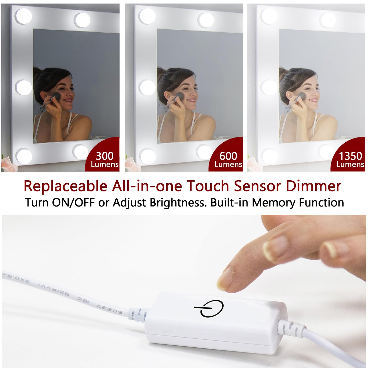 Star Vision 14-Bulb Vanity Lights for Mirror, DIY LED Makeup Lights Kit with Double-Sided Stickers, Includes a Plug-in Power Adaptor & a Touch Dimmer, 6,500K, 1350 Lumens, 6 Meters Length