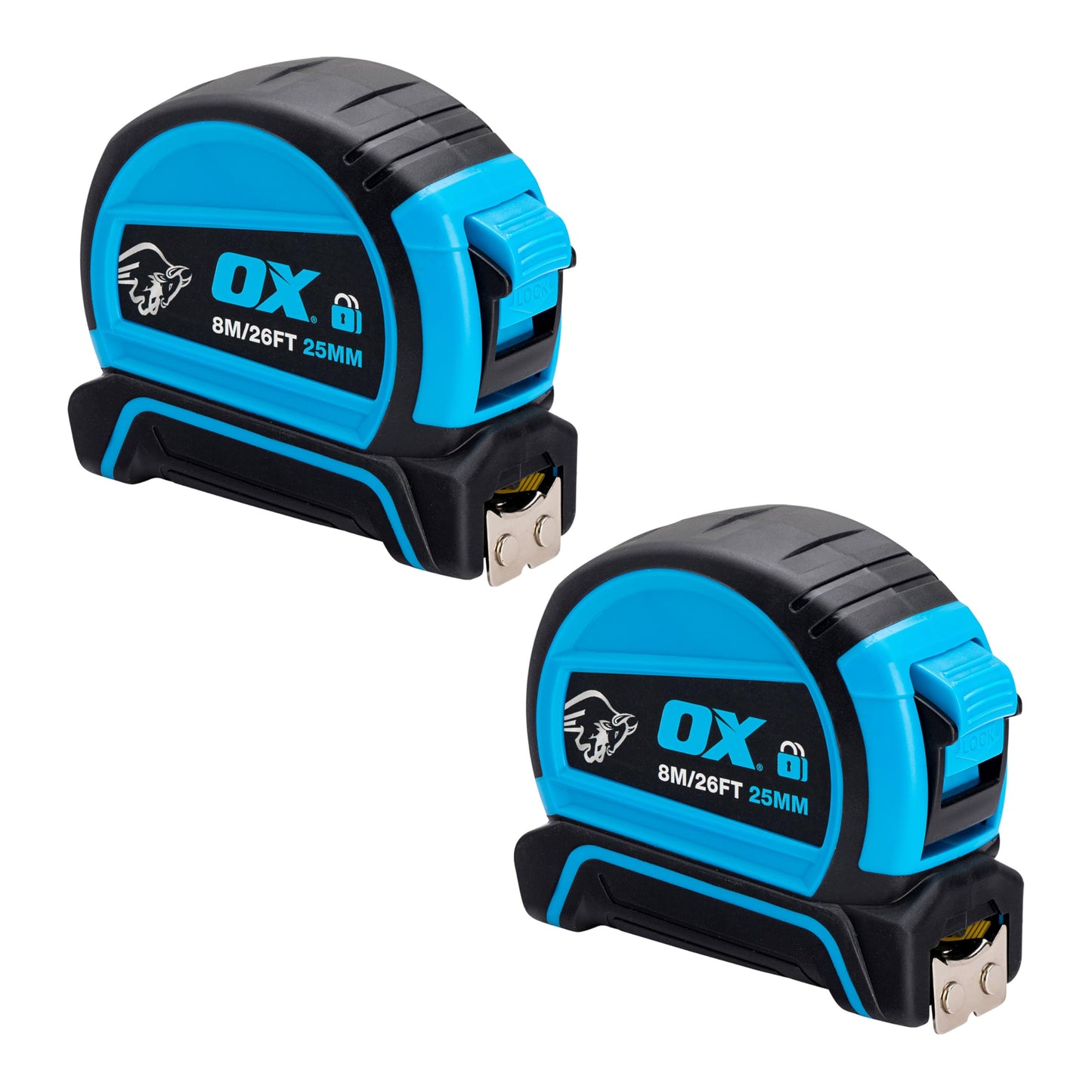 OX Tools Pro Dual Auto Lock Tape Twinpack - 8m / 26ft, Blue (OX-P505488)